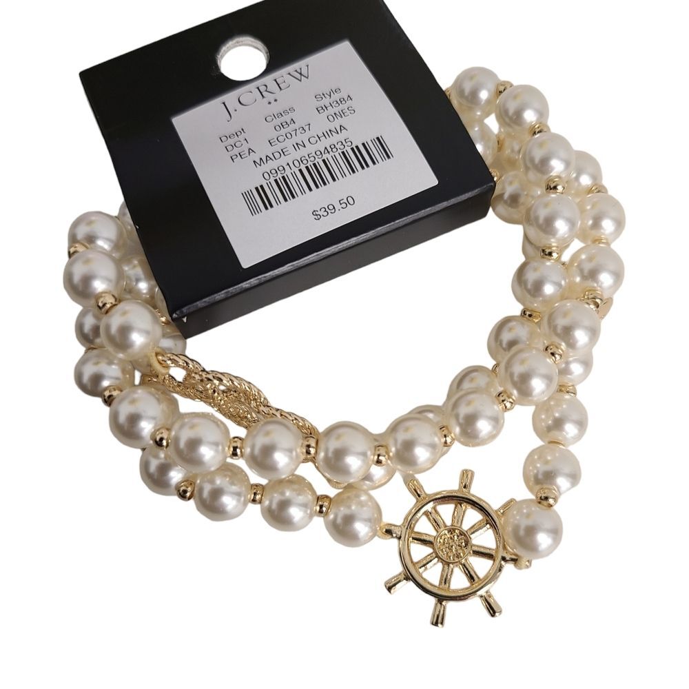NWT J. Crew Nautical Faux Pearl Layered Bracelet Set - Picture 6 of 7